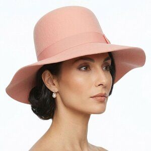 Vintage Betmar Mouchoir Pink Wool Felt Wide Brim Sun Hat Grosgrain Bow Peach